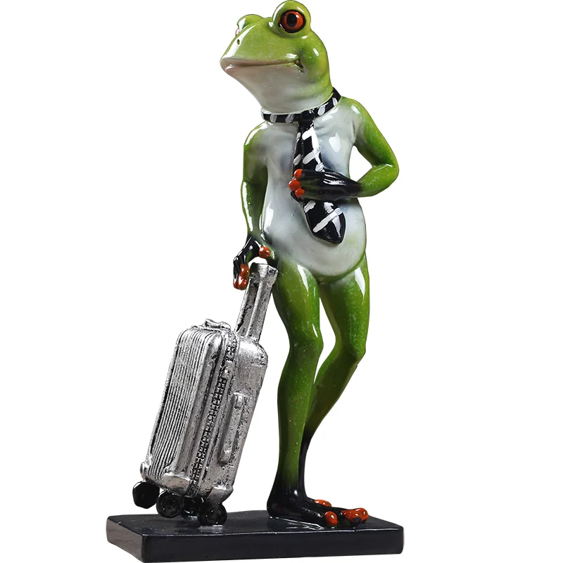 

Funny Travelling Frog Figure Resin Indoorsman Frog Statue House Decoration Craft Animal Collection Ornament Present Accessories