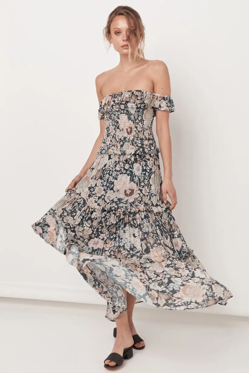 amethyst shirred sundress