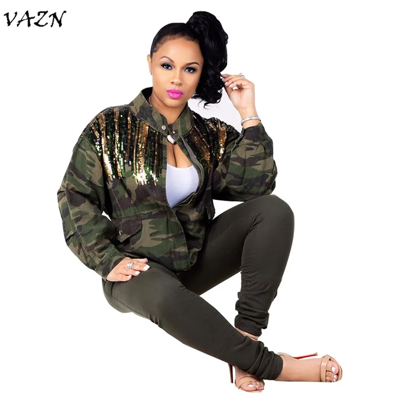 camouflage VAZN Новое поступление повседневная верхняя одежда на молнии для женщин камуфляжные пальто с рукавами «летучая мышь» женские облегающие пальто ME160 - Цвет: camouflage