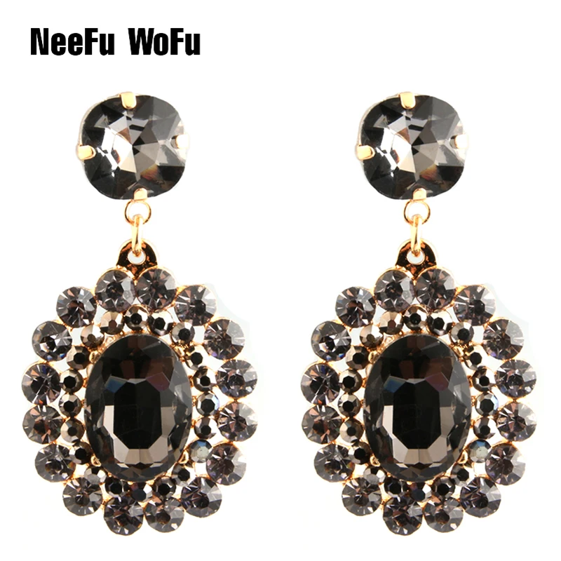 

NeeFu WoFu Drop Rhinestone Crystal Tie Big Earring Dangle Zinc alloy Large Long Brinco Printing Ear Accessories Oorbellen