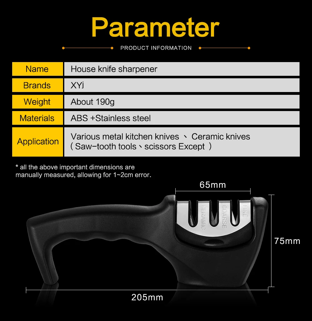 XYj профессиональная точилка для ножей Быстрая 3 этапа точилка Нескользящая ручка нож шлифовальная машина для ножей из нержавеющей стали кухонный инструмент