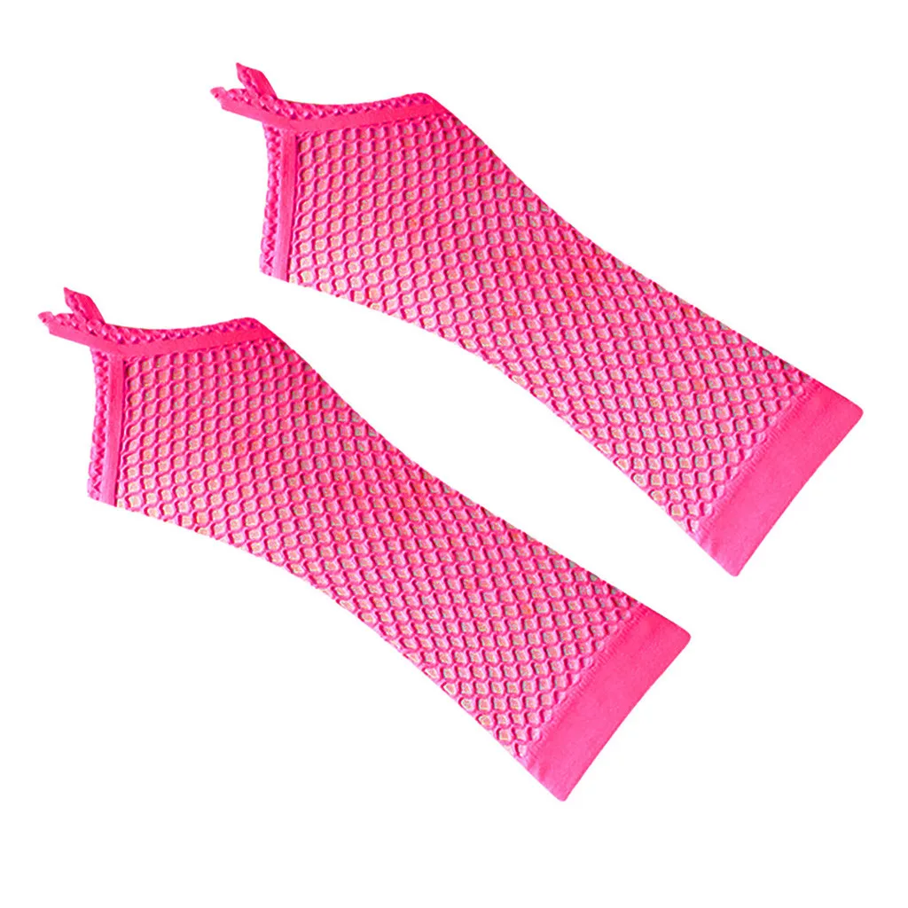 Hot Pink 1 шт., Женские однотонные перчатки на палец, сексуальные кружевные рукавицы для вечеринки, дышащие, для выступлений, для танцев, длинные перчатки, сетчатые, ажурные перчатки#530 - Цвет: Hot Pink