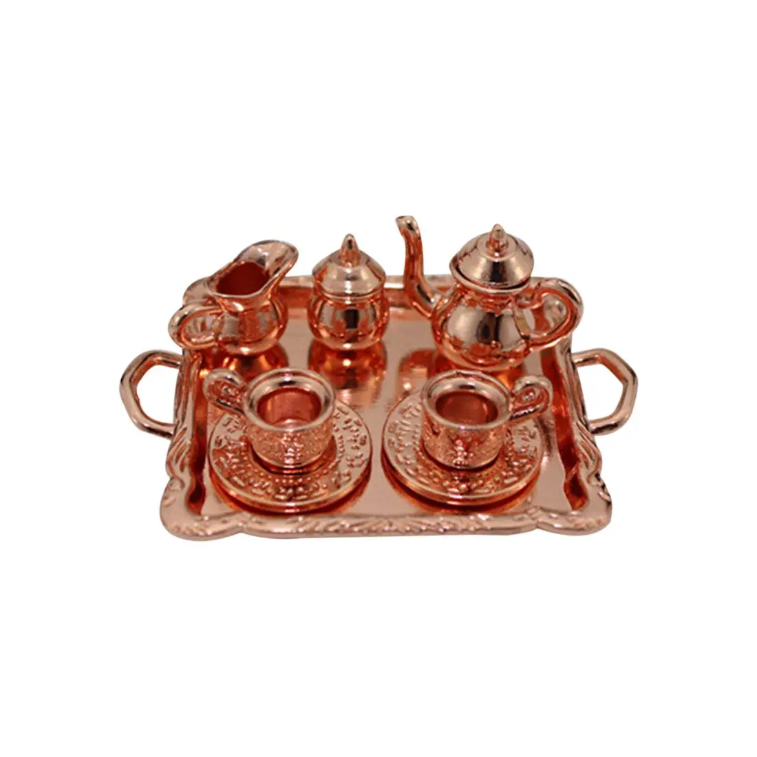 FBIL-Dollhouse Miniature 1: 12 Toy 8 Pcs Metal Tea Set Length 6.5cm FBIL-Dollhouse Miniature 1: 12 Toy 8 Pcs Metal Tea Set Length 6.5cm
