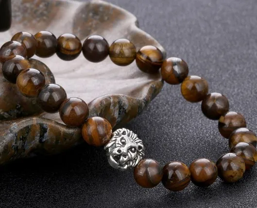 

8mm leopard copper hf53 yellow Tigereye Onyx Yoga elastic thread adjusted bead Stone Bracelet men women Bangles