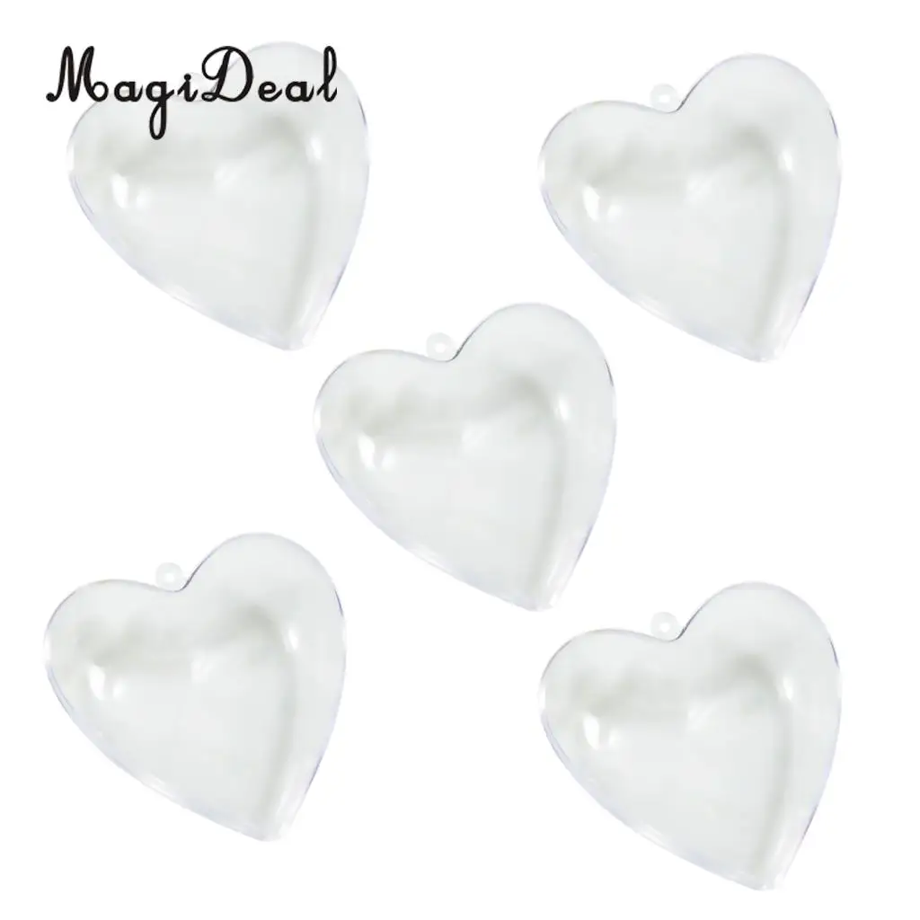 5pcs 8cm Hanging Clear Heart Plastic Baubles Ornaments Home Christmas Wedding Party Decoration DIY Personalize Gift Candy Box