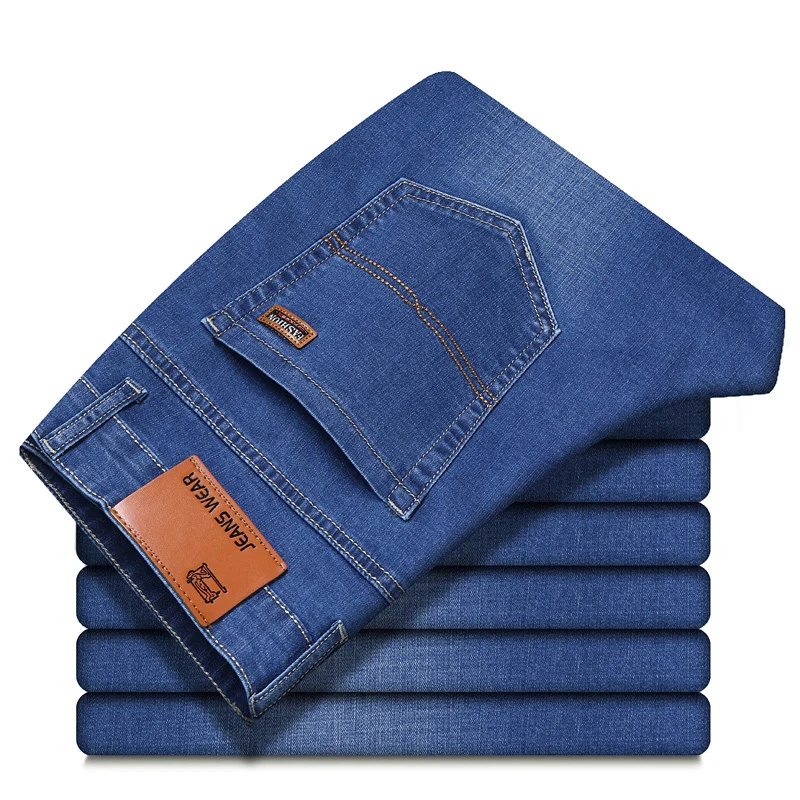 Men’s Jeans Business Casual Light Blue Elastic Force Fashion Denim Jeans Trousers Male Brand Pants