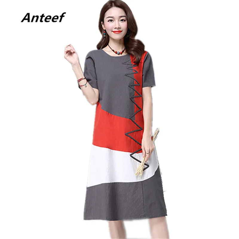 

short sleeve plus size cotton linen vintage women casual loose midi summer dress elegant vestidos clothes 2019 dresses