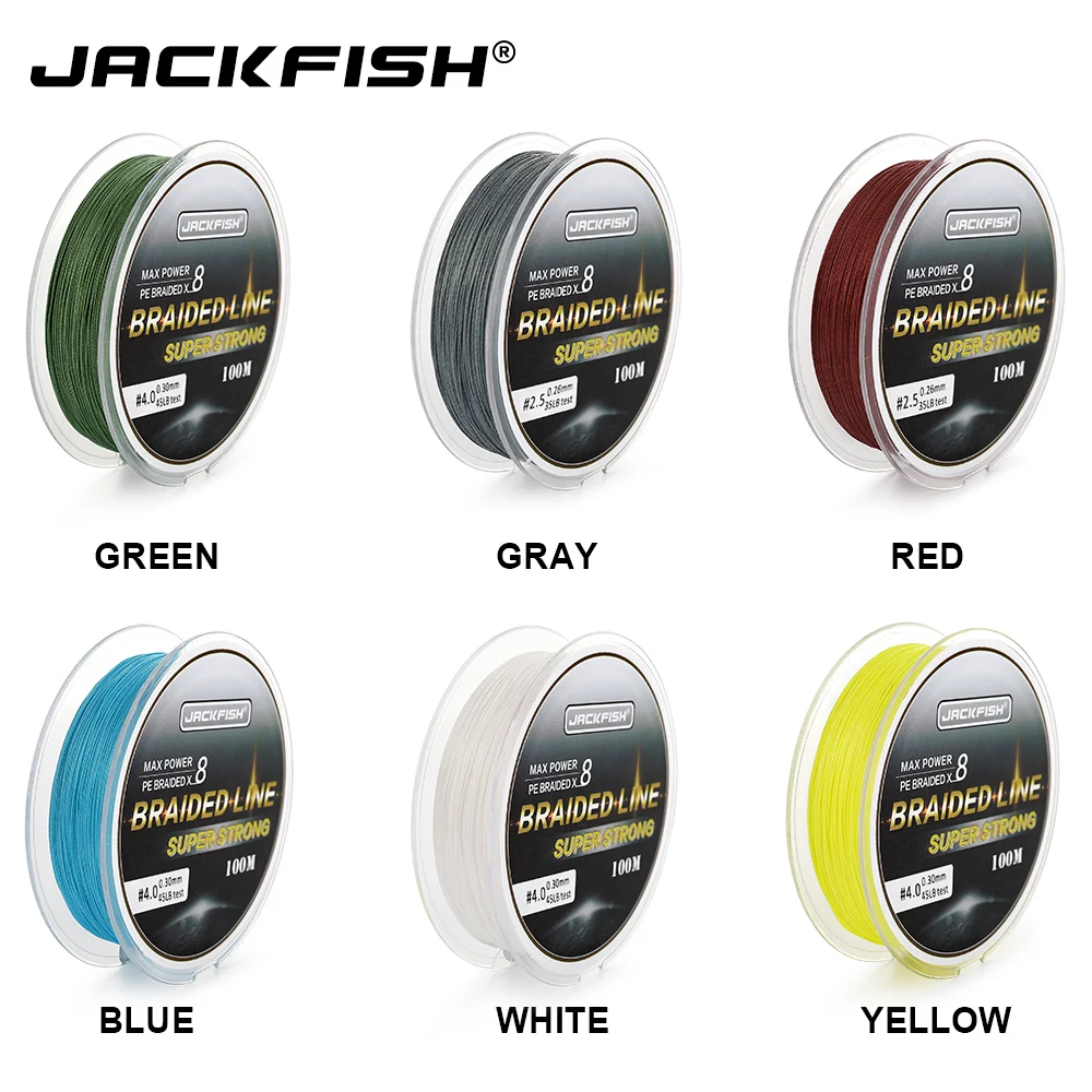 JACKFISH 100 M 8 ستراند PE مضفر خيط صنارة الصيد 10-80LB PE خيط صنارة الصيد مع حزمة الكارب الصيد المياه المالحة قوي مضفر سلك