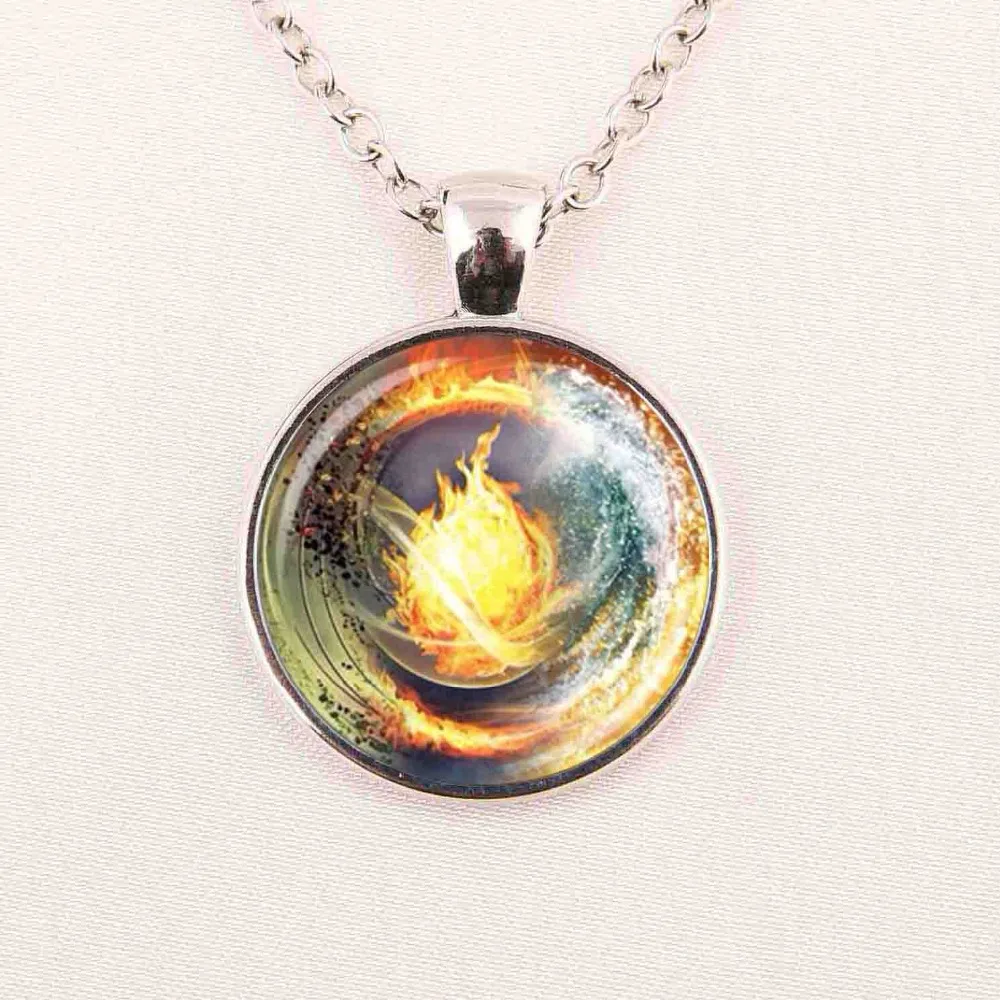

divergence necklace pendant Flame tree life balance glass dome handmade jewelry
