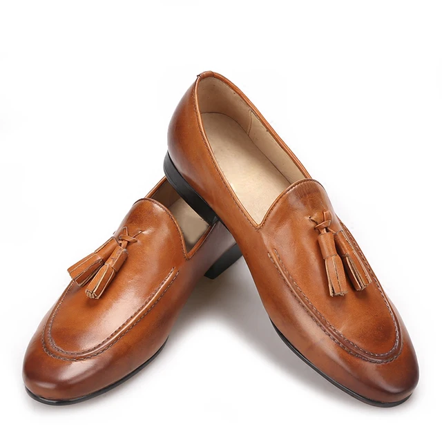 Brown color men made of genuine leather shoes with leather