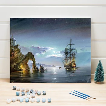 

DIY Paint Coloring By Numbers Acrylic Seascape Drawing Picture Art Oil Painting On Canvas For Living Room Wall Decoration Adults