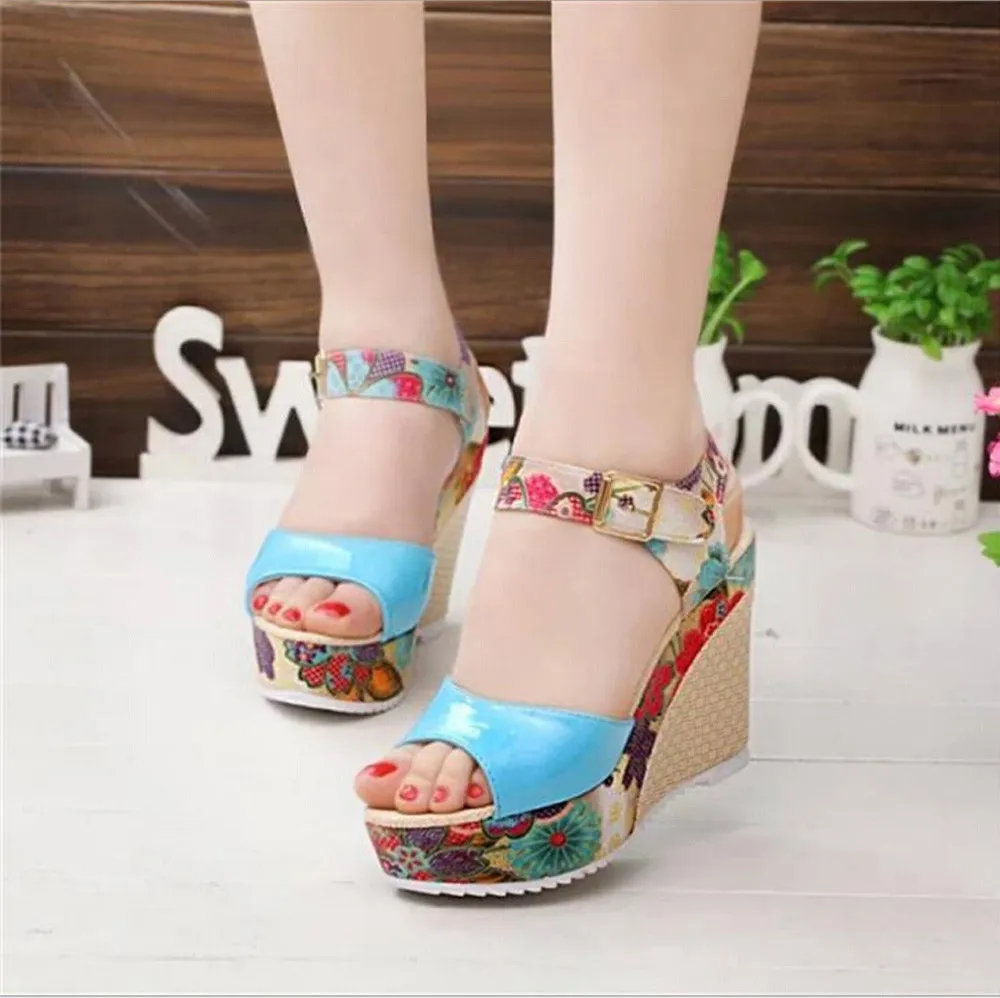 

Women Printed Slope Sandals Summer Wedges Platform Toe High-Heeled Shoes new Leisure Solid Color Comfortable Sandal travel Apr 3