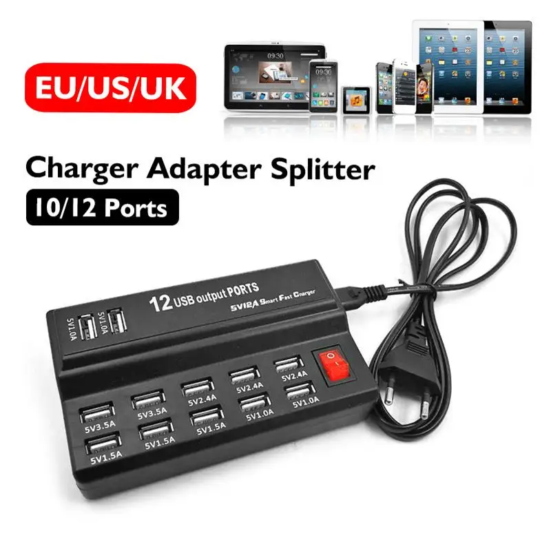 USB быстрое гнездо для зарядки 10 12 портов 12A зарядная станция Смарт USB зарядное устройство мобильный телефон планшет Цифровое зарядное устрой...