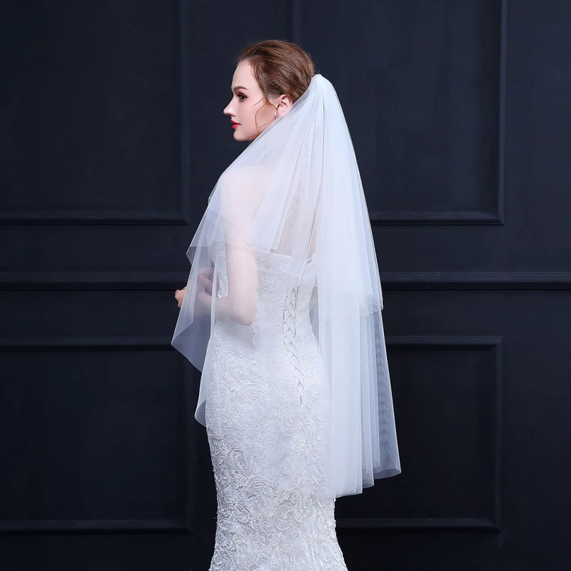 1M Simple Short Wedding Veil white Ivory Two Layers with comb Soft Tulle Bridal Velo de Novia Accessories | Свадьбы и торжества