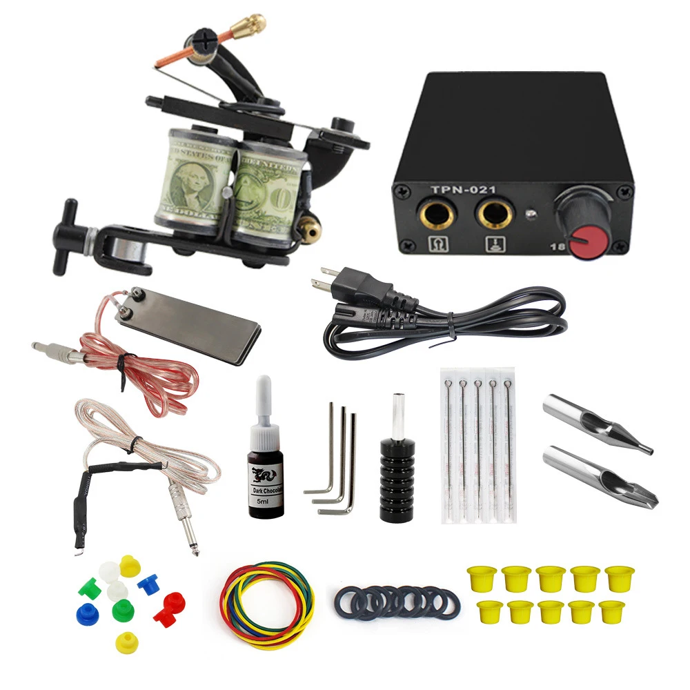 

Single Colors Tattoo Kit Mini Tattoo Power Supply Professional Tattoo Kit Set Grips Needles Tips Supplies US/EU/UK Plug