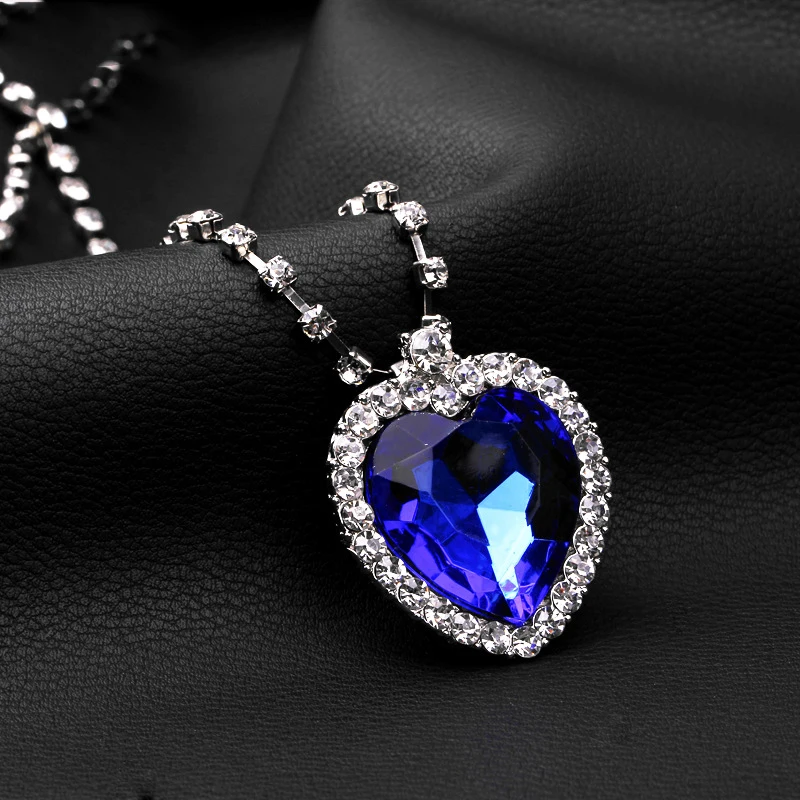 DXJEL, классическое ожерелье с подвеской в виде океанского сердца для женщин, синие кристаллы, стразы, Серебряное колье, ожерелье, ювелирное изделие, подарок для влюбленных, Прямая поставка