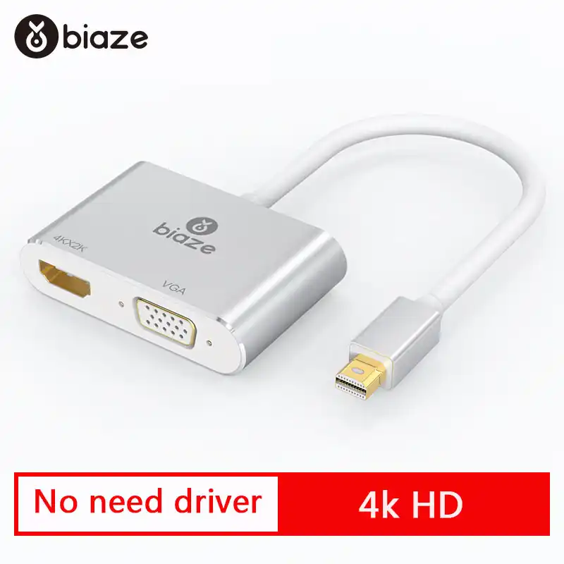 Biaze 4k Mini Displayport To Hdmi Vga Adapter Thunderbolt Converter Dp Cable For Macbook Air 13 Surface Pro 4 Aluminum Shell Aliexpress