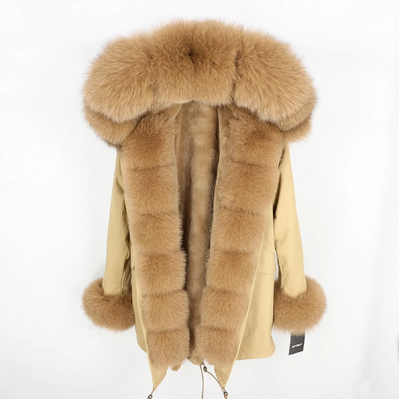 Brand Real Fur Coat Fashion Winter Jacket Women Natural Real Fox Fur Collar Loose Long Parkas Big Fur Outerwear Detachable