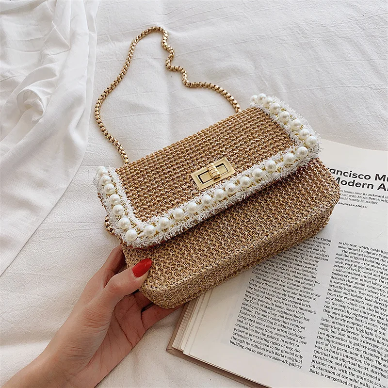 

Colorful Pearl Crossbody Bags For Women 2019 Fashion Tweed Small Bags Designer Handbags Chains Female Messenger Bags MQ-100