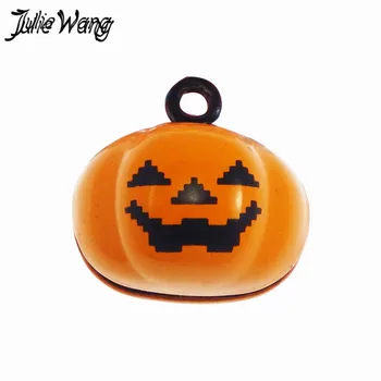 

Julie Wang 5pcs Orange Pumpkin Shape Zinc Alloy Mini Bell Pendant Charms Making Halloween Decoration BraceLet Jewelry Findings