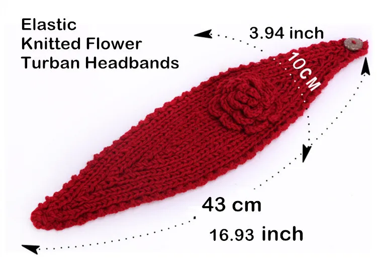 Цветочные вязаные шерстяные повязки на голову для женщин, зимние вязаные крючком тюрбан, повязка на голову, теплая Регулируемая широкая повязка на голову, повязка на голову, аксессуары для волос