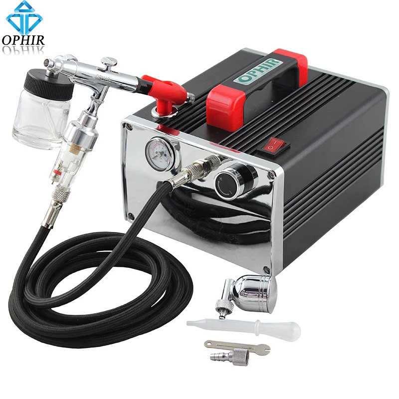 OPHIR 0.3mm Airbrush Kit & Mini Air Compressor Airbrush Gun Paint for
