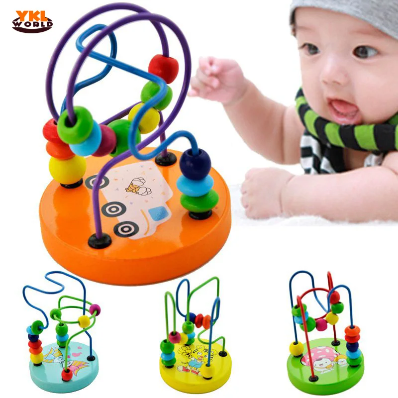 YKLworld coloré montagnes russes perles en bois bébé jouet confortable poli perles lisses déplacer ligne ronde activité Cube jouet (S5