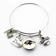 

New USA Football bracelet Jewelry Baltimore Ravens Team Ginger Snap Button Adjustable Expandable Bangle Bracelets 10pcs/lot