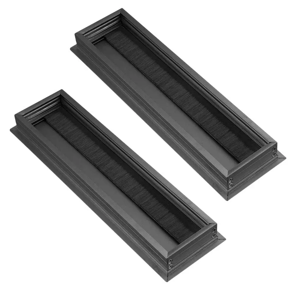 2PCS Black Aluminum Alloy Table Desk Rectangle Wire Cable Grommet Hole
