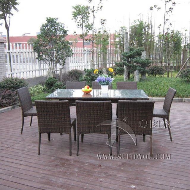 9 Pcs Dark Brown Rattan Garden Dining Sets With Table And 8pcs 9 Pcs Dark Brown Rattan Garden Dining Sets With Table And 8pcs Armless Chair Transport By