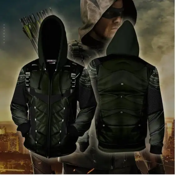 

2019 new 3D Hoodies Costume Green arrow Clothing Oliver QueenZip Up Hoodie 3D printed Zipper Hoodies tops