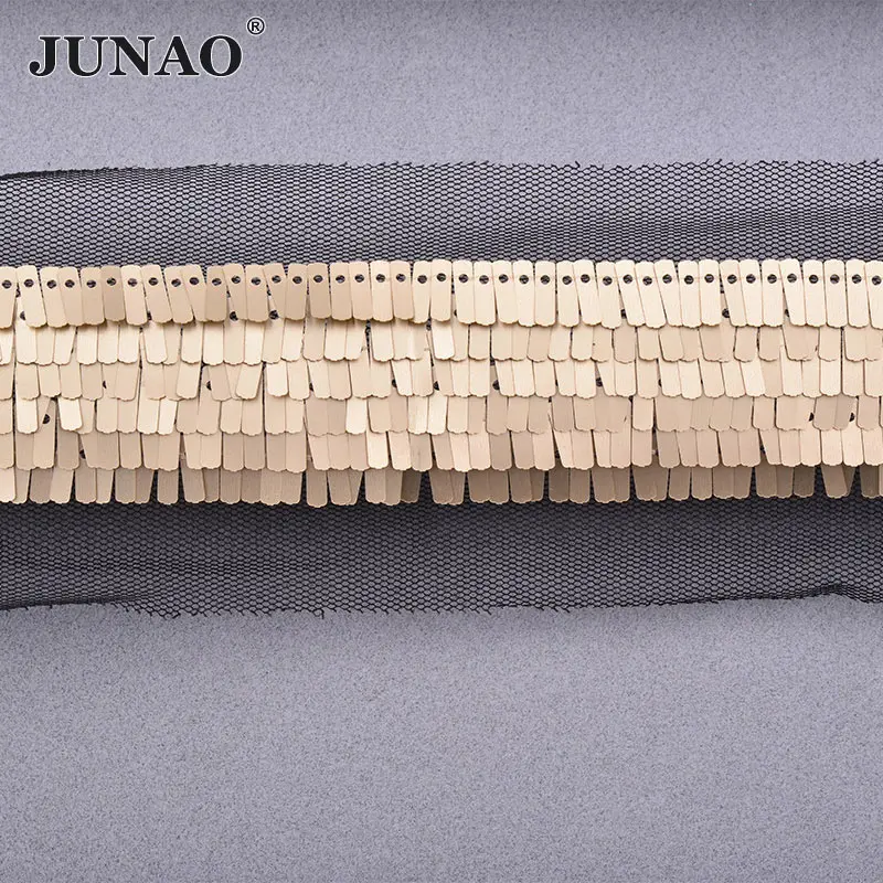 JUNAO 1 ярд 35 мм серебристо-черная Золотая лента с пайетками для шитья ткань лента ручной работы материал Сделай Сам заколки для волос украшение платья - Цвет: Light Gold