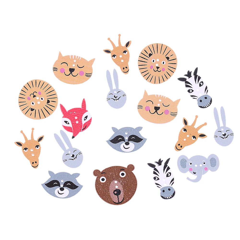 50Pcs Wooden Buttons Cute Animal Partten Sewing Buttons Decoration