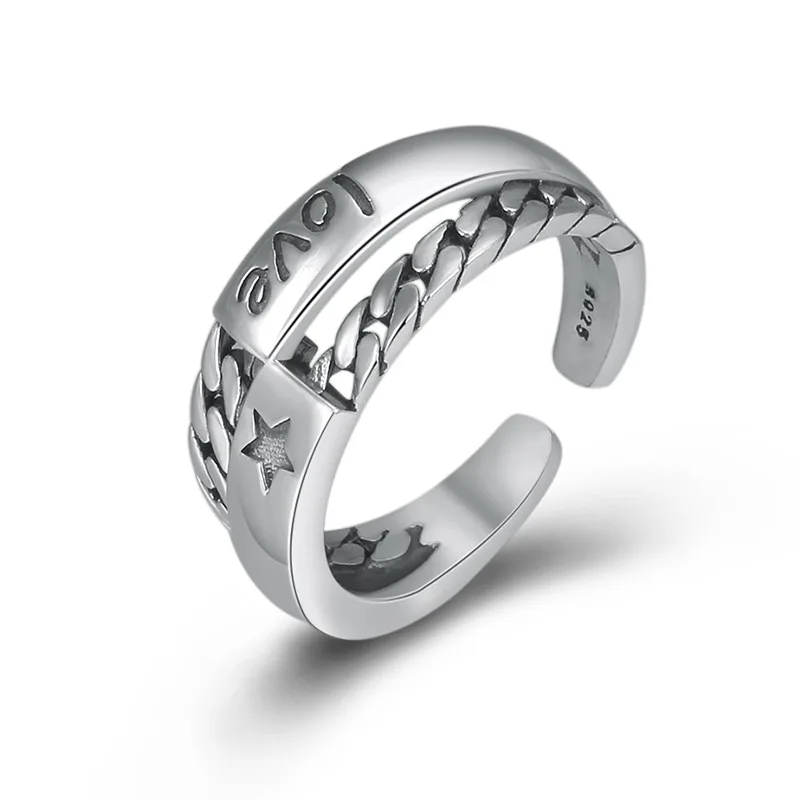 

New 925 Sterling Silver Punk hot popular star Opening Rings For Man Hip pop/Rock