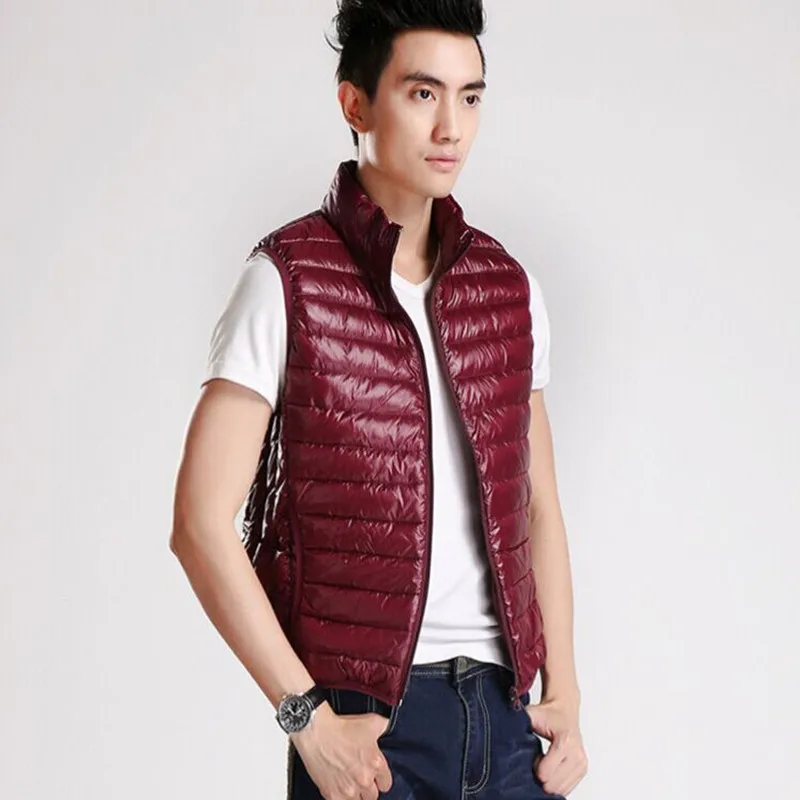 

2016 New White Duck Down Stand Collar Vest Waistcoat men Light soft warm Winter Bright men's Vest
