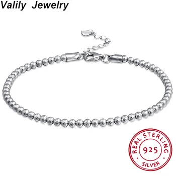 

Valily 925 Sterling Silver Bead Bracelets For Women Simple Thread Beads Chain Bracelet Women fashion Waist Chain Jewelry