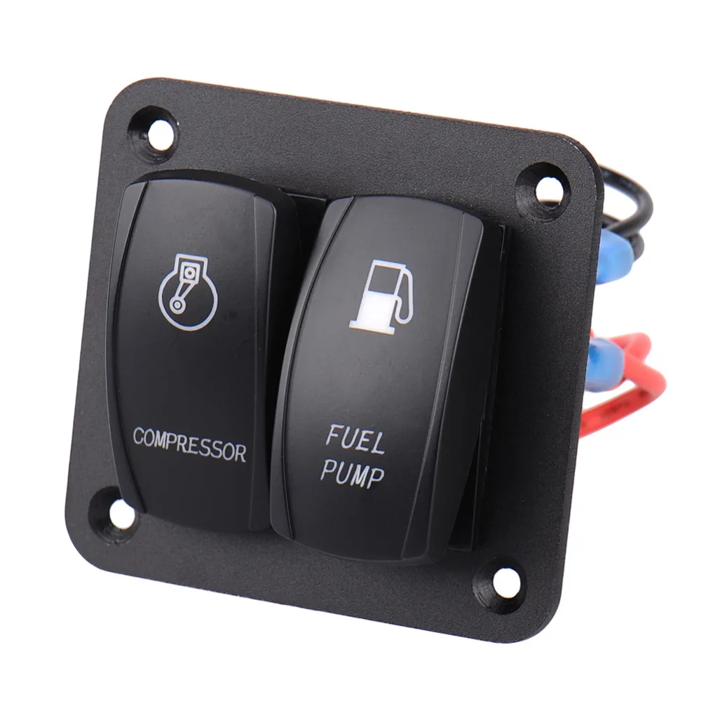 2 Gang Compressor Fuel Pump ON OFF Rocker Switch Panel 12V 20A 24V 10A