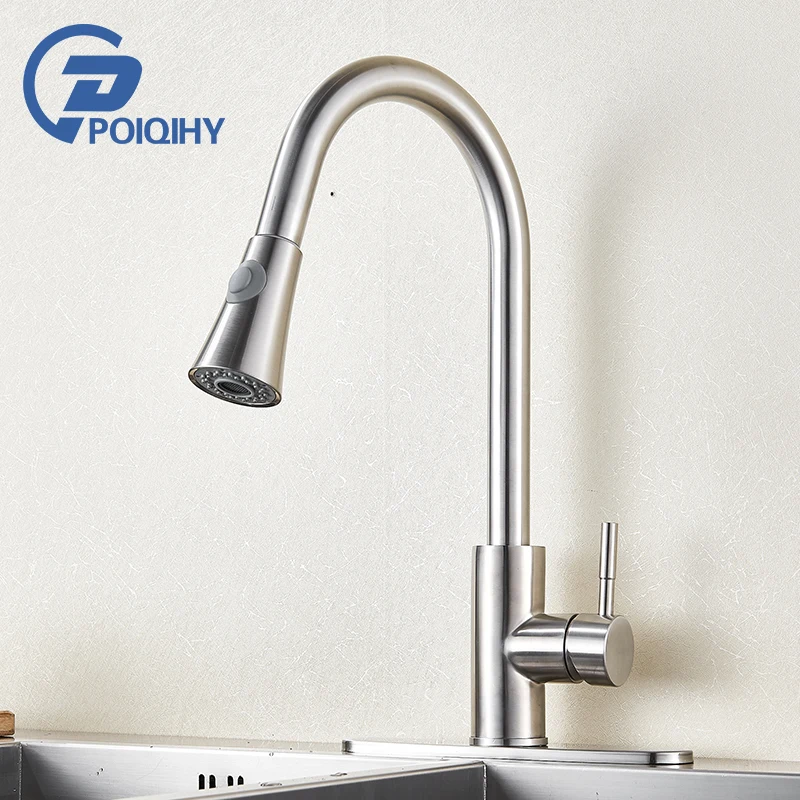 

No Led Ceramic Valve Mixer Tap Pull Out Sprayer Facuet Deck Mount Single Handle Facuet Kitchen Faucet