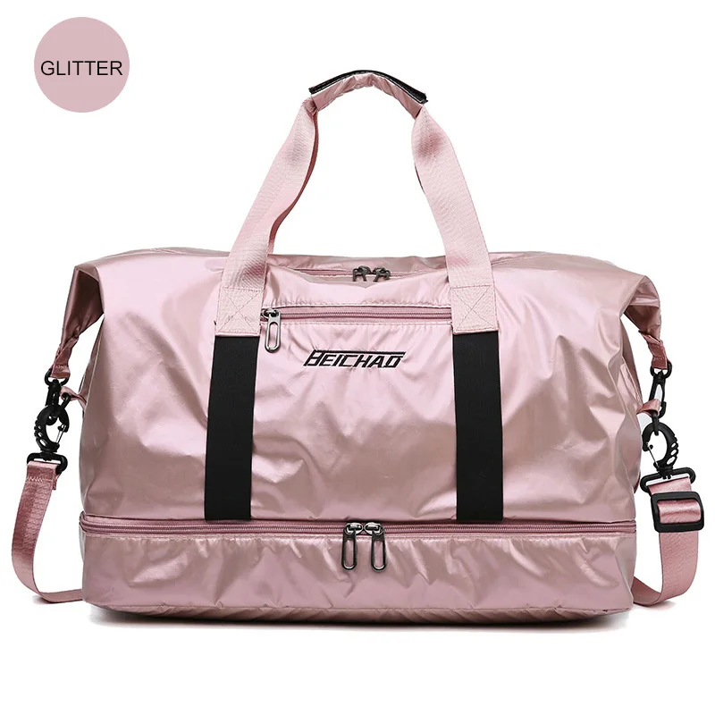 Glitter pink Глянцевые сумки для фитнеса, дорожные сумки, сухая влажная сумка Tas, женские сумки для багажа, сумка с обувью, карман для путешествий, нейлоновая большая сумка XA742WB - Цвет: Glitter pink