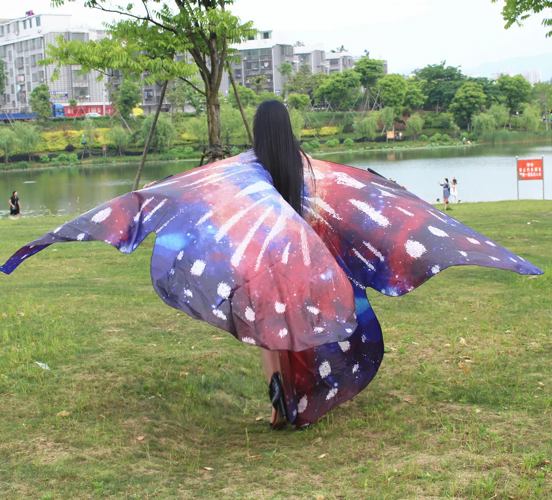 360 градусов вращающийся платок бабочка украшенный женский Принт бабочка шифоновый пляжный шарф для танца живота крылья бабочки без палочек