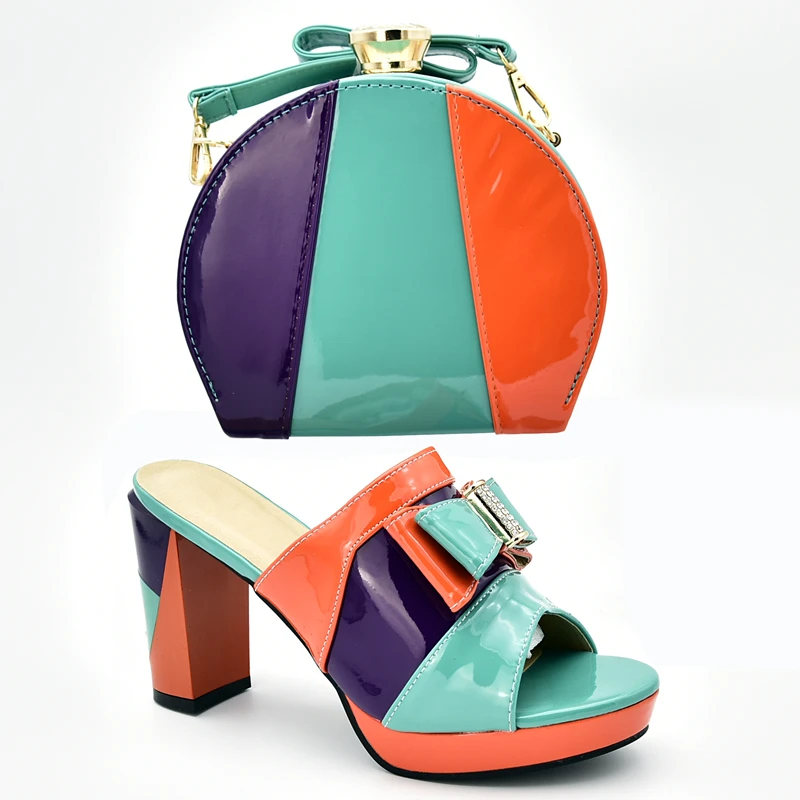 Новейшие женские итальянские вечерние туфли-лодочки и сумочка в африканском стиле; итальянская обувь и сумка в комплекте; комплект из обуви и сумки; комплекты в африканском стиле; - Цвет: Зеленый