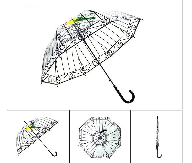 Прозрачный креативный зонтик с птичьей клеткой зонтик с длинной ручкой зонтик с 8 ребрами солнечный и дождливый зонтик для женщин и девушек инструменты для улицы