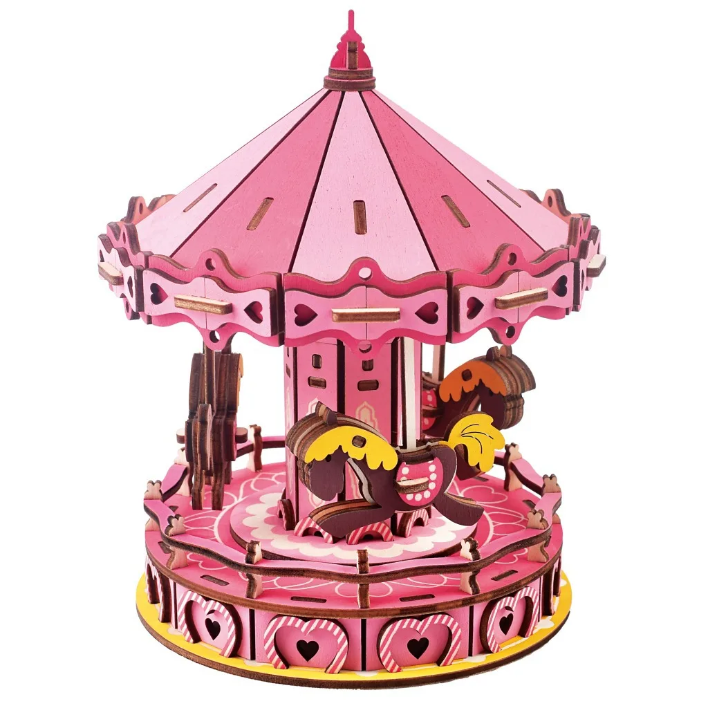 

Laser Cutting 3D Wooden Puzzle Jigsaw Construction Merry-Go-Round DIY Manual Assembly Kids Educational Wooden Toys for Children