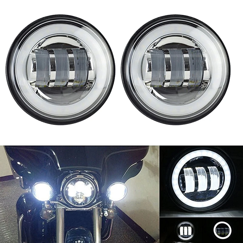 

FADUIES 4 1/2 4.5 Inch 30W LED Auxiliary Passing Spot Lights with White halo For Harley Motorcycles Fog Lighting Chrome/black