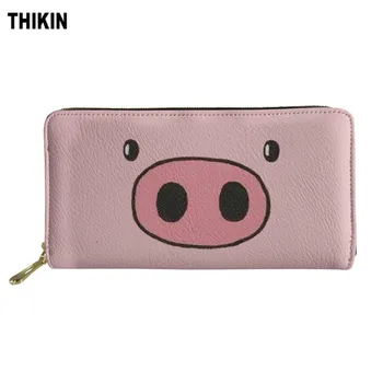 

THIKIN Leather Wallet and Purse for Women Classic Female Cute Pink Pig Print Travel Phone Bag Creative Purse Card Holders Kawaii