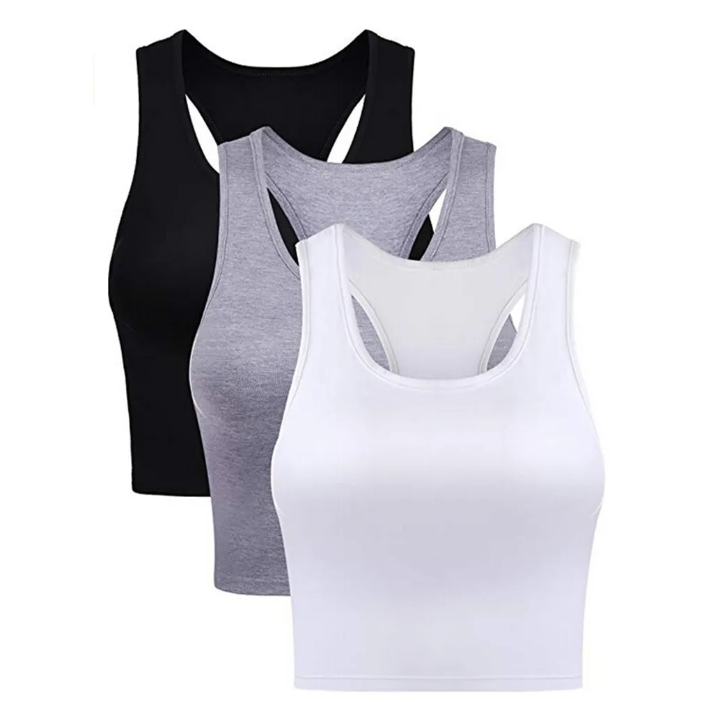 3 Pieces Cotton Basic Sleeveless Racerback Crop Tank Top Women's Sports Crop Top Women Clothes 2019 Fast Shipping Dropshipping