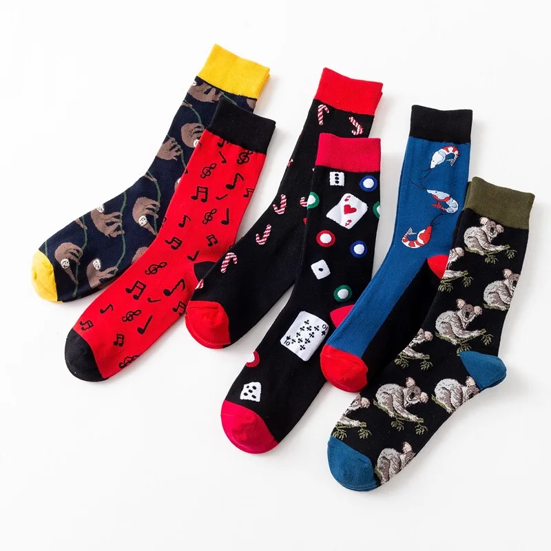

Cartoon Shrimp Koala Hook Poker Guitar Colorful Symbol Men Happy Funny Harajuku Vintage Casual Soft Cotton Socks Autumn