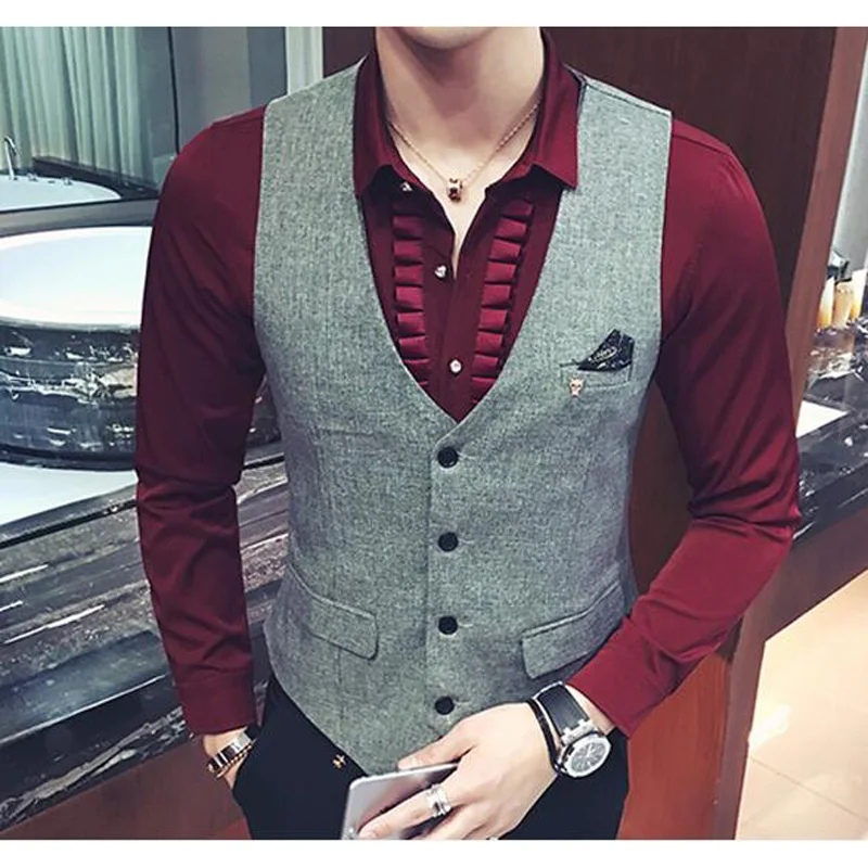 New High Quality Men's Suit Vest Casual Vest Slim Fit Luxury business