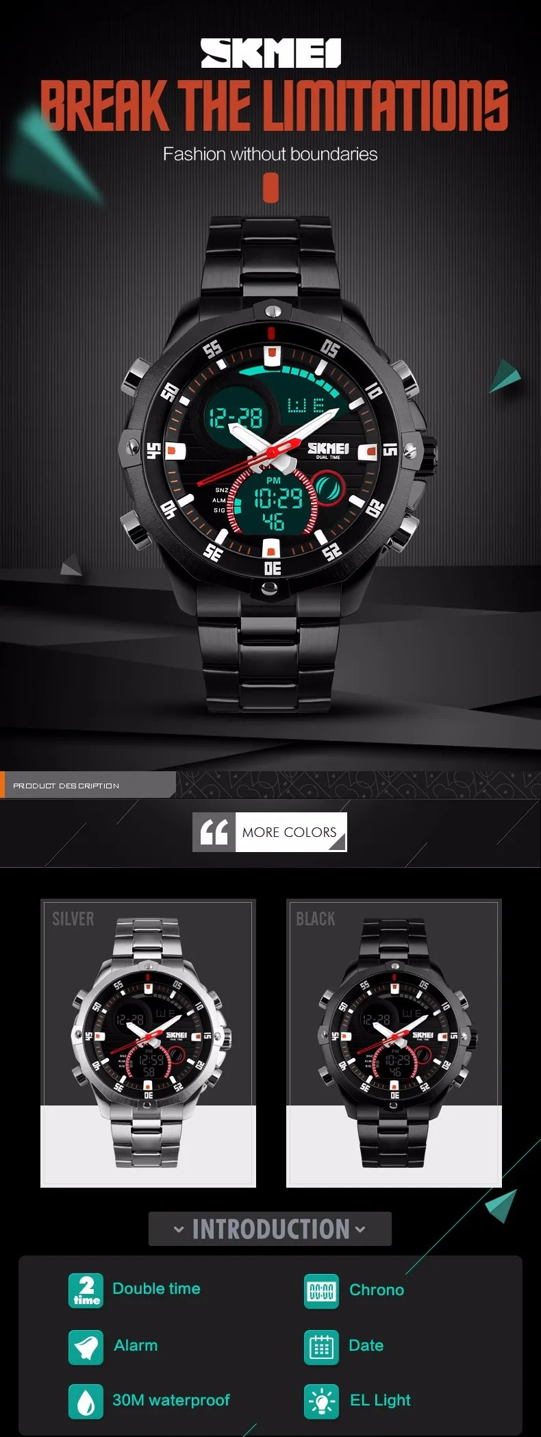 Top Luxury Brand SKMEI Men's Watches Full Steel Quartz Analog Digital LED Army Military Sport Watch Male Relogios Masculinos