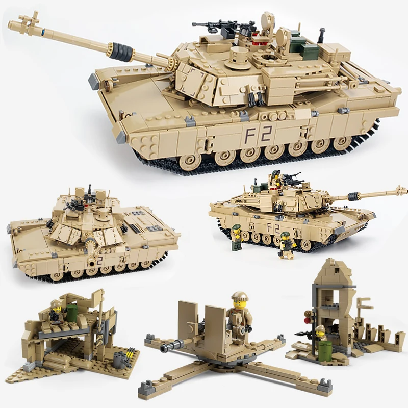 

2019 Abrams M1A2 Tanks Sets Military US Army World War 2 Ww2 Cannon Hummer Kits Building Blocks Toys Children Gift